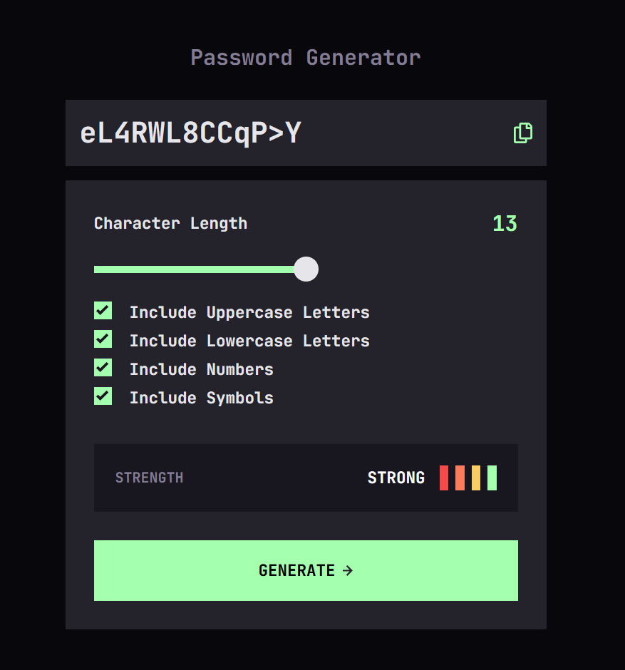  screenshot of password generator app.